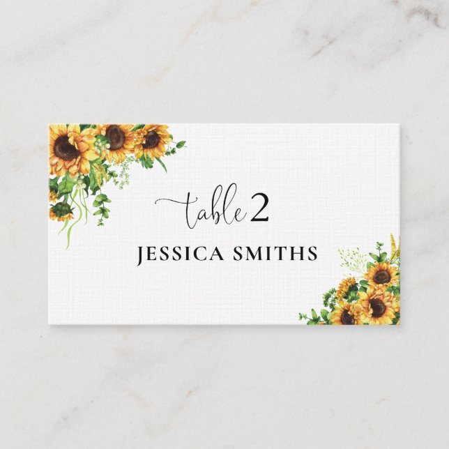 Yellow Floral Wedding Folded Place Card (Front)