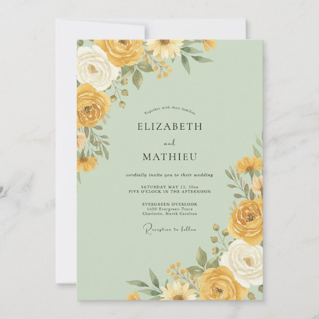 Yellow Floral Wedding Invitation (Front)