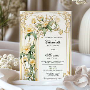 Yellow Floral Wedding Invitation 
