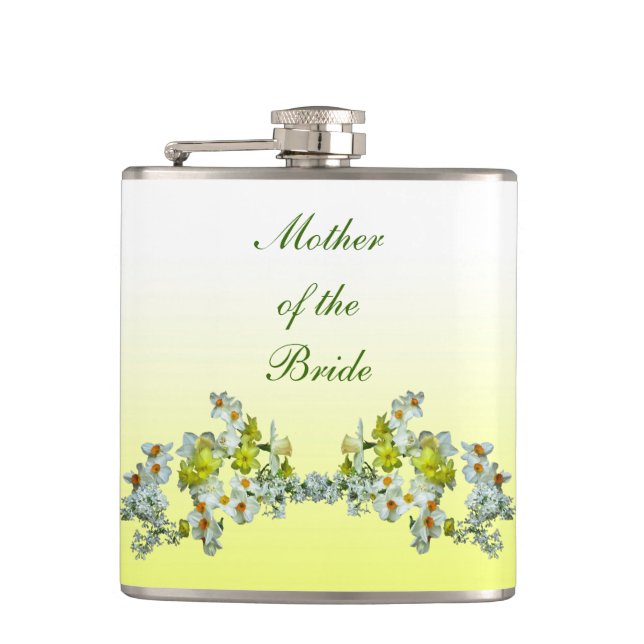 Yellow Floral Wedding Mother of the Bride Hip Flask (Front)