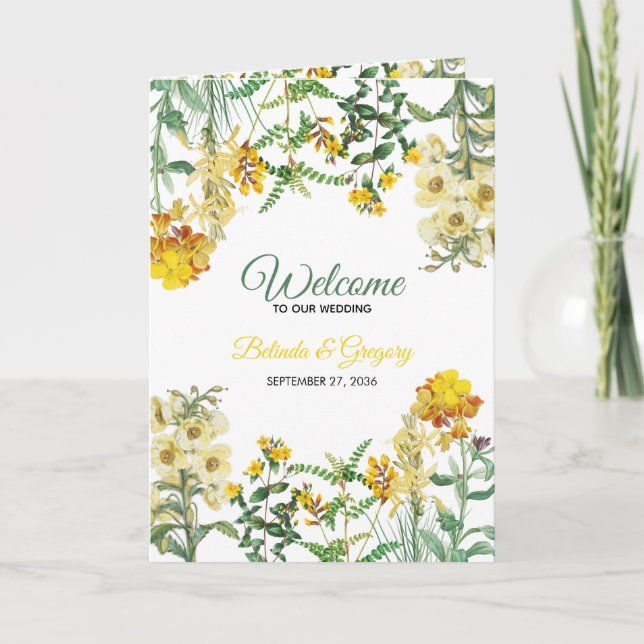 Yellow Floral Wedding Program Order of Service Programme (Front)