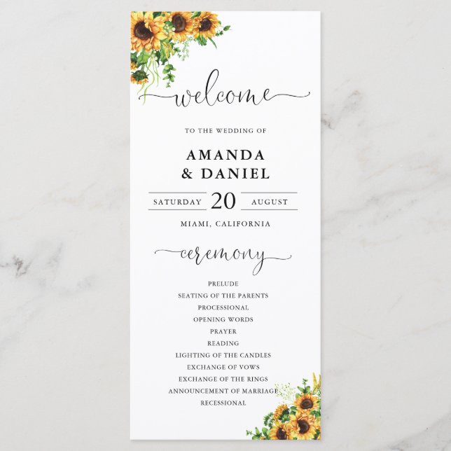 Yellow Floral Wedding Program Programme (Front)