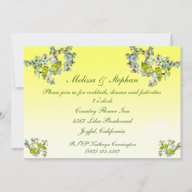 Yellow Floral Wedding Reception Invitation (Front)