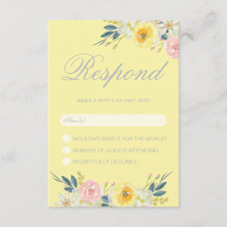Yellow Floral Wedding RSVP Card