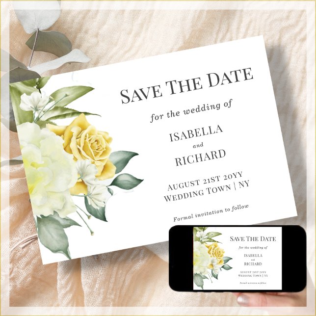 Yellow Floral | Wedding Save The Date Card (Creator Uploaded)