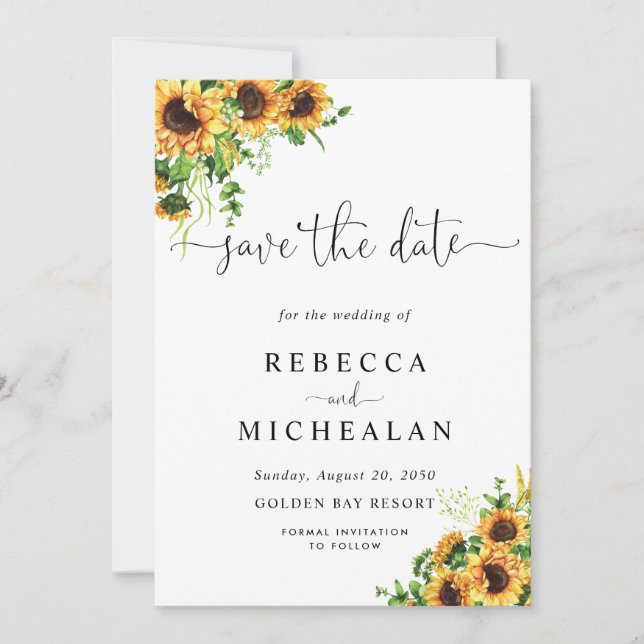 Yellow Floral Wedding Save The Date Invitation (Front)