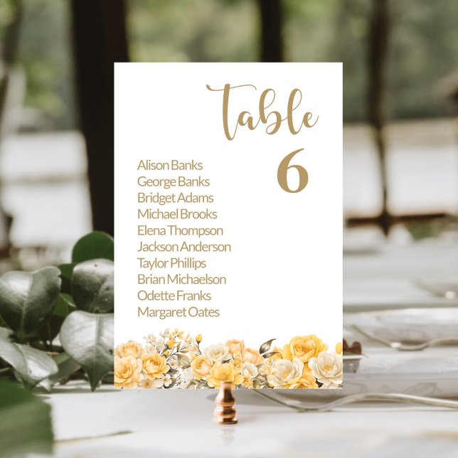 Yellow Floral Wedding Table Number (Creator Uploaded)