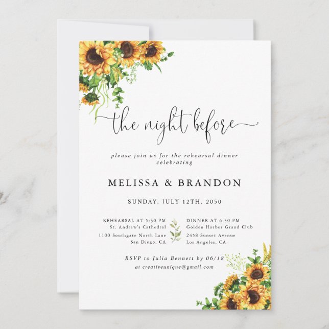 Yellow Floral Wedding The Night Before  Invitation (Front)