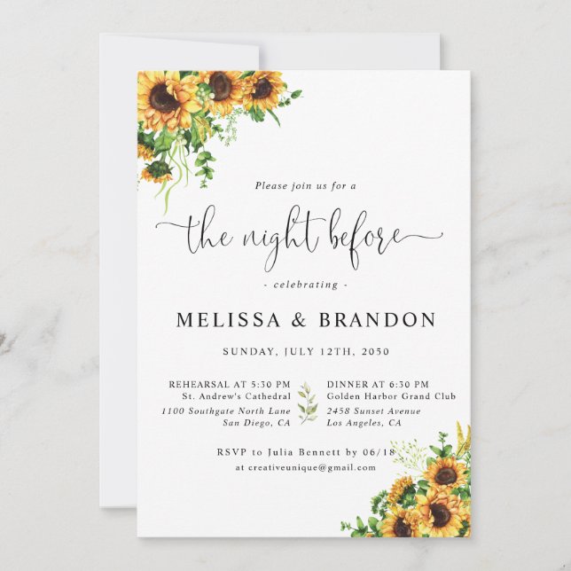 Yellow Floral Wedding The Night Before  Invitation (Front)