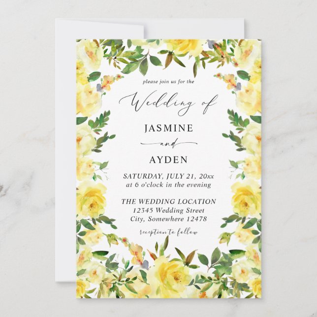 Yellow Floral Wedding V2 Invitation (Front)