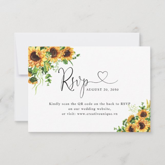 Yellow Floral Wedding Website QR Code RSVP  Card (Front)