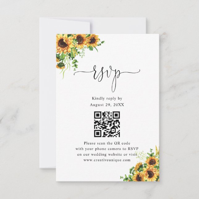 Yellow Floral Wedding Website QR Code RSVP  Card (Front)