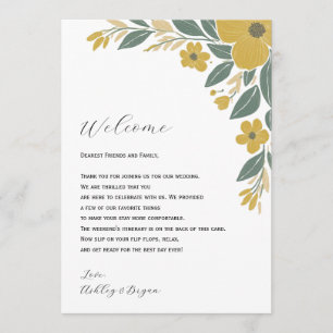 Yellow Floral Wedding Welcome Letter & Itinerary Programme