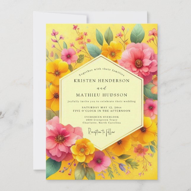 Yellow Floral Whimsy Wedding Invitation (Front)