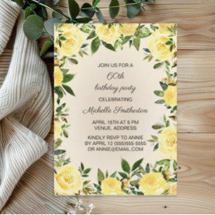 Yellow Floral Woman's 60th Birthday Party Invitation