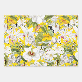 Yellow Floral Wrapping Paper, Amaryllis Print Wrapping Paper Sheet