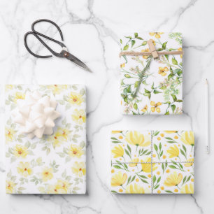 Yellow Floral Wrapping Paper, Botanical Gift Wrap