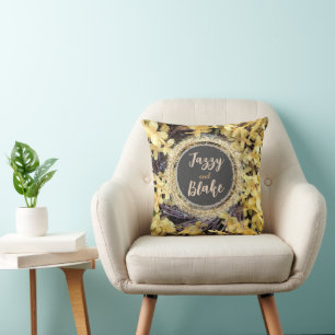 Yellow Floral Wreath Glittery Personalised Cushion