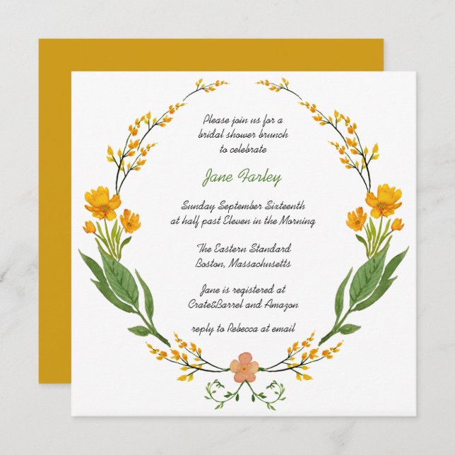 Yellow Floral Wreath Invitation (Front/Back)