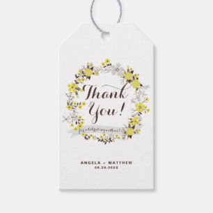 Yellow Floral Wreath Wedding Thank You Gift Tag