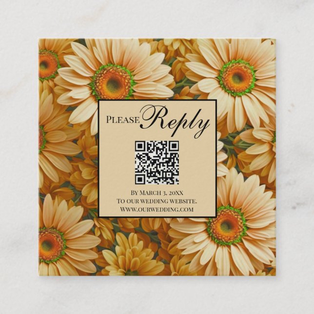 Yellow floral yellow  yellow daisies qr code enclosure card (Front)
