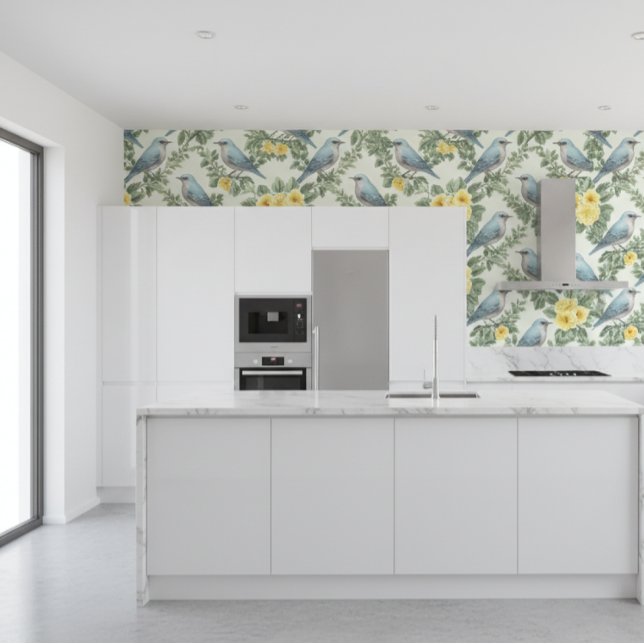 Yellow Florals And Blue Birds  Wallpaper (Creator Uploaded)