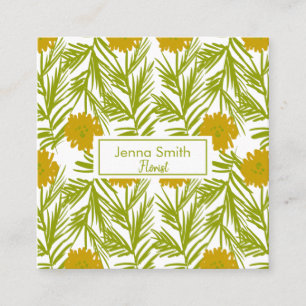 Yellow Florals Greenery Garden Florist  Square Business Card