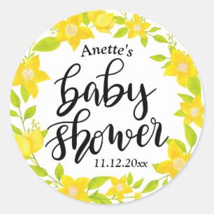 Yellow Florals Handwritten Baby Shower Classic Round Sticker