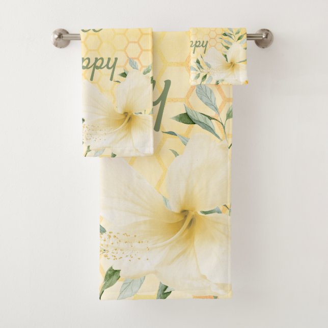 Yellow florals honeycomb bath towel set (Insitu)