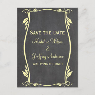 Yellow Flourish Chalkboard Save the Date Postcard