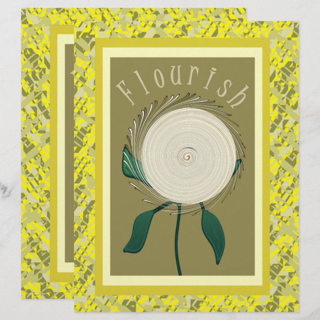 Yellow Flourish Flower Scrapbook Paper 2-Sided Pag (Front/Back)