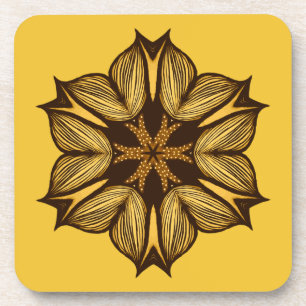 Yellow Flower Abstract Art In Ink Decorative Art Coaster