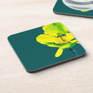 Yellow flower abstract watercolor coaster
