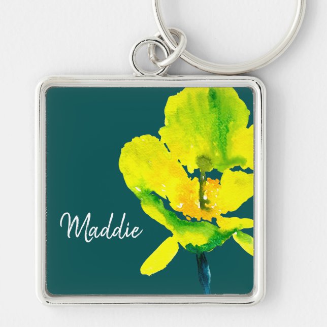 Yellow flower abstract watercolor  key ring (Front)