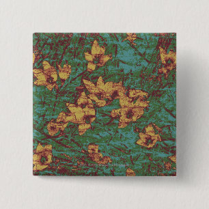 Yellow flower against leaf camouflage pattern 2 15 cm square badge