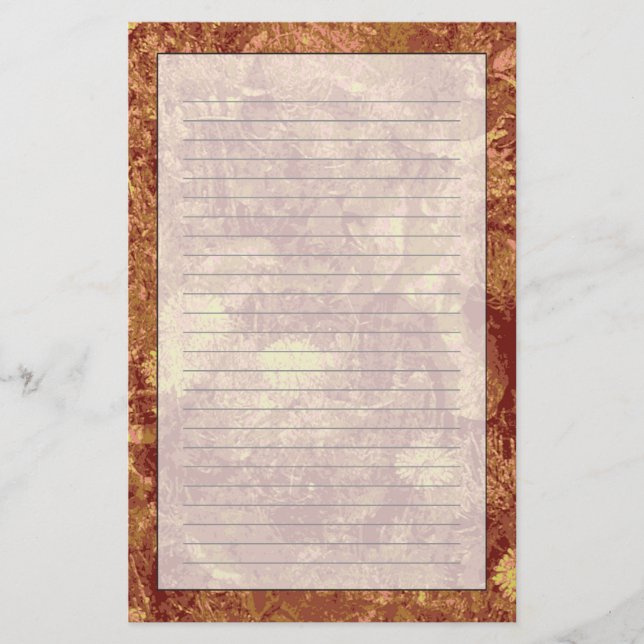 Yellow flower against leaf camouflage pattern stationery (Front)