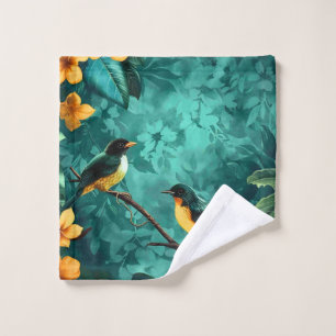 Yellow Flower and Bird Vintage Pattern Forest Wash Cloth