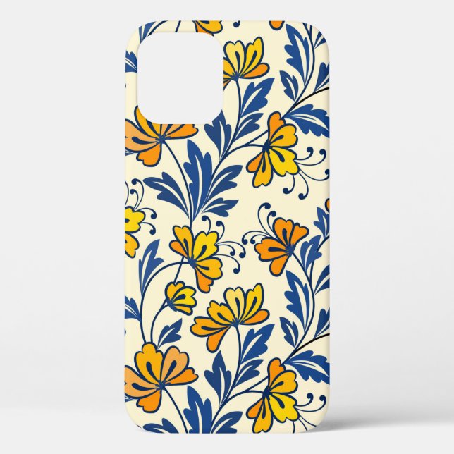 Yellow flower and blue leaf design seamless patter Case-Mate iPhone case (Back)
