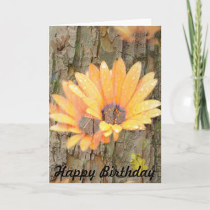Yellow Flower Bark Happy Birthday Card