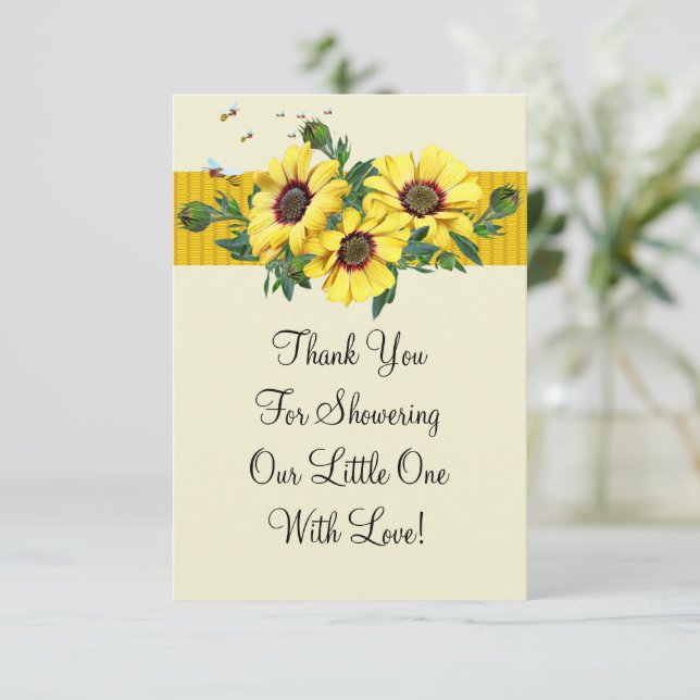 Yellow Flower Bee Thank You Card (Standing Front)