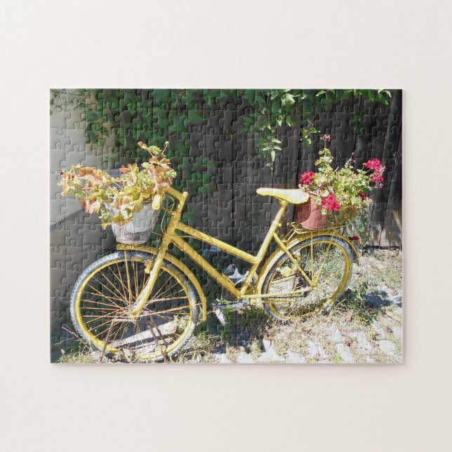 Yellow Flower Bike On The Street Jigsaw Puzzle (Horizontal)