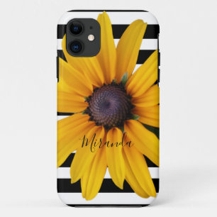 Yellow Flower Black White Stripes Name Case-Mate iPhone Case