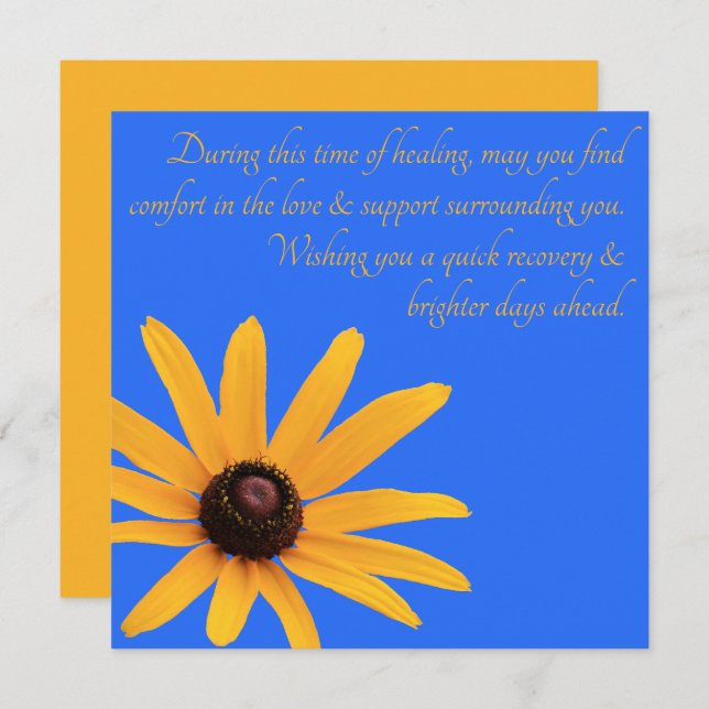 Yellow Flower Blue Inspirational Get Well Card (Front/Back)