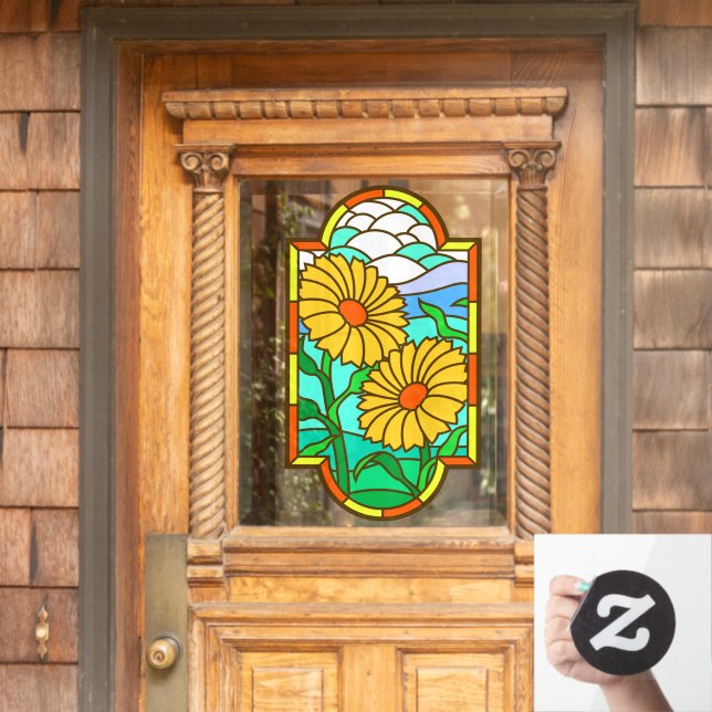 Yellow Flower Blue Sky Faux Stained Glass  (Home Door)