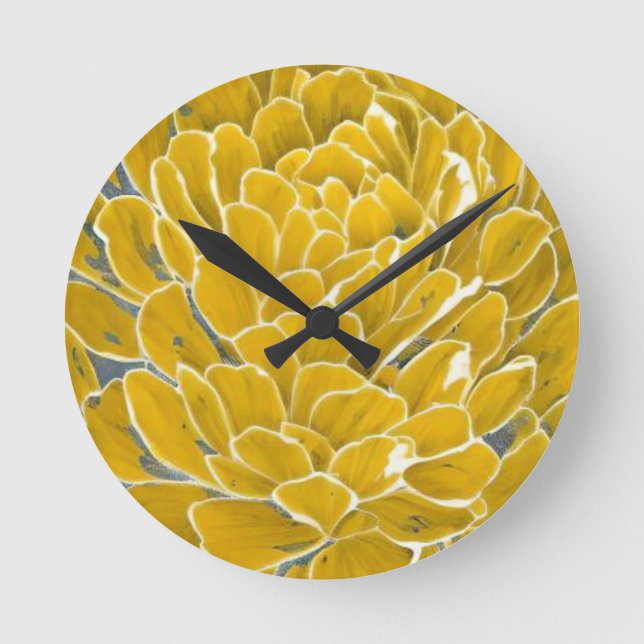 yellow flower botanical round clock (Front)