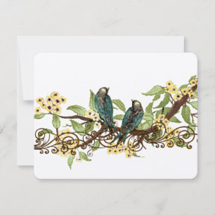Yellow Flower Branch Vintage Birds Wedding RSVP