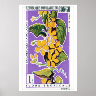 Yellow Flower Bunch - Vintage Congo Art - Postage Poster