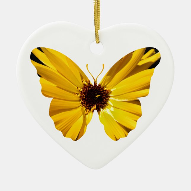 Yellow flower butterfly silhouette ceramic tree decoration (Front)
