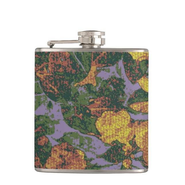 Yellow flower camouflage pattern hip flask (Front)