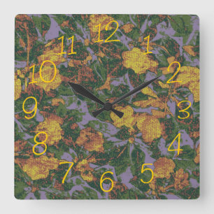 Yellow flower camouflage pattern square wall clock